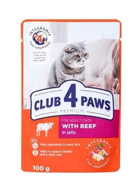 Club4Paws Premium Pouch Jöle İçinde Dana Etli Yetişkin Kedi Konservesi 100gr