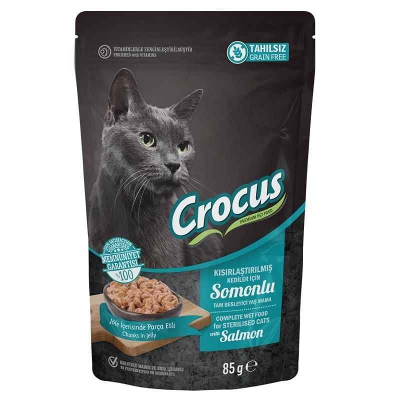 Crocus Tahılsız Kısırlaştırılmış Kedi Somonlu Pouch Jöleli Yaş Mama 85 G