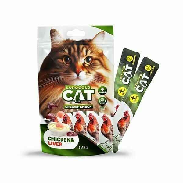 EuroGold Cat Sıvı Kedi Ödülü Tavuk - Ciğer 5x15Gr