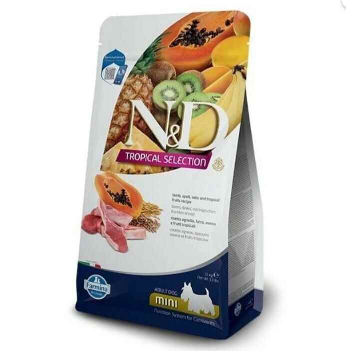 ND Tropical Selection Kuzu Etli ve Tropikal Meyveli Mini Irk Yetişkin Köpek Maması 1,5 kg