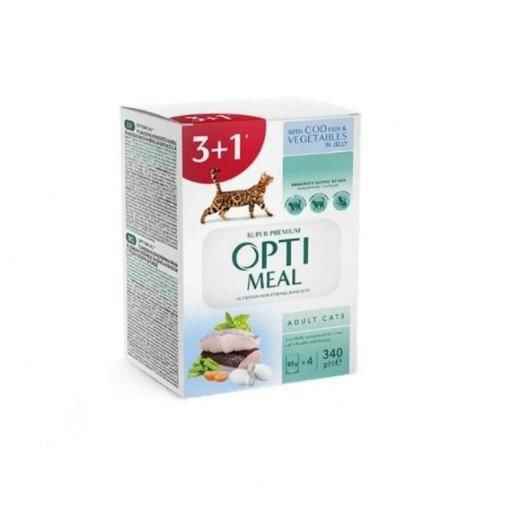 Optimeal Jöle İçinde Parça Morina Balıklı ve Sebzeli Yetişkin Kedi Konservesi 85gr 3+1