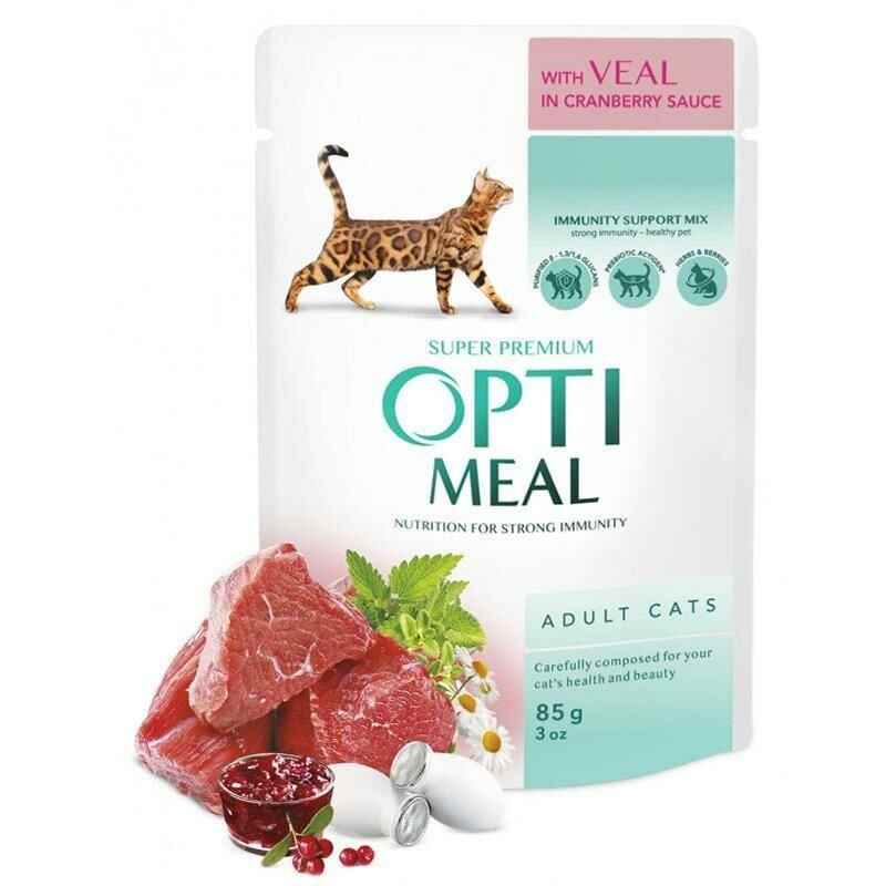 Optimeal Dana Etli ve Kızılcık Soslu Yetişkin Kedi Konservesi 85 gr