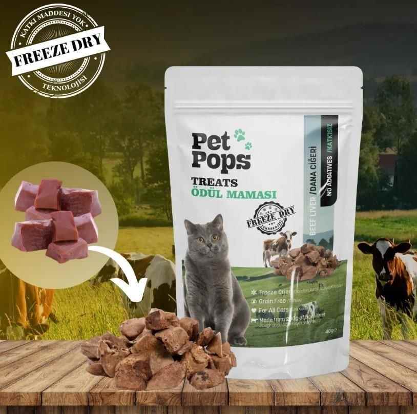 Pet Pops Freeze-Dried Dana Ciğeri Kedi Ödülü 40 Gr