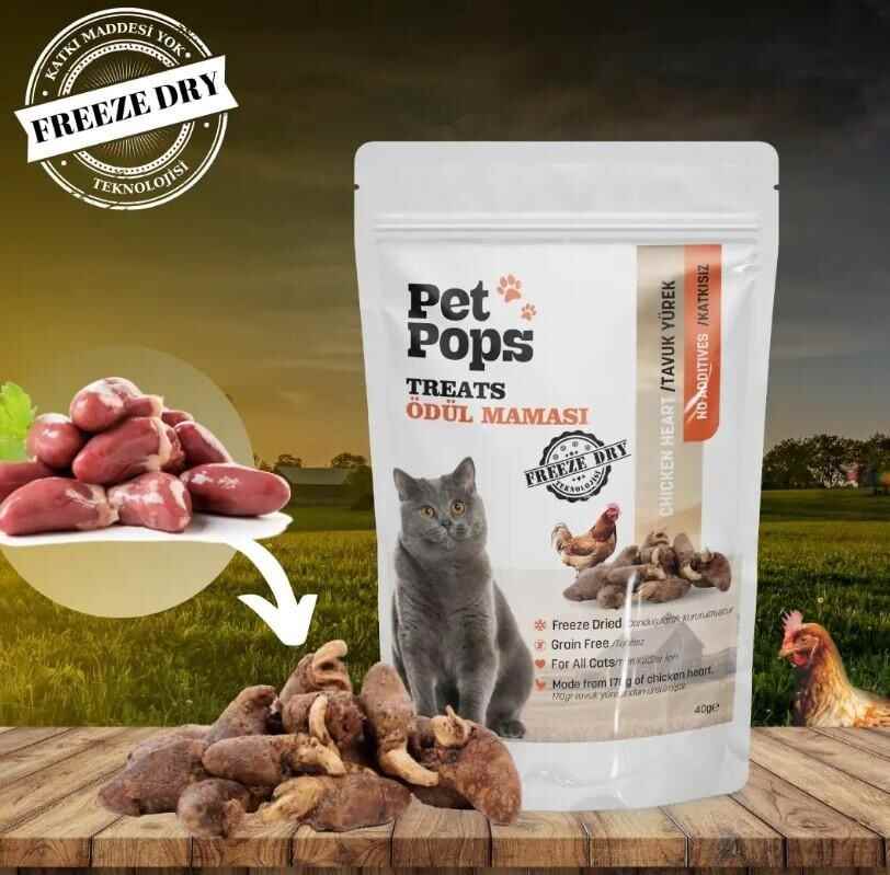 Pet Pops Freeze-Dried Tavuk Yüreği Kedi Ödülü 40 Gr