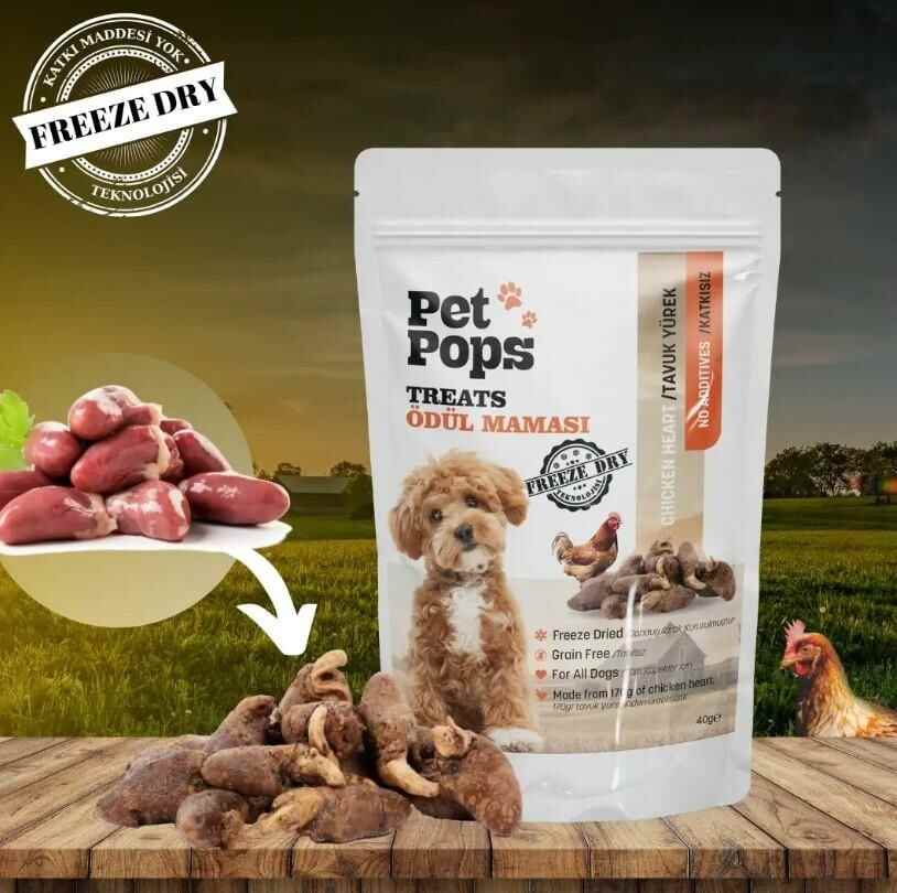 Pet Pops Freeze-Dried Tavuk Yüreği Köpek Ödülü 40 Gr