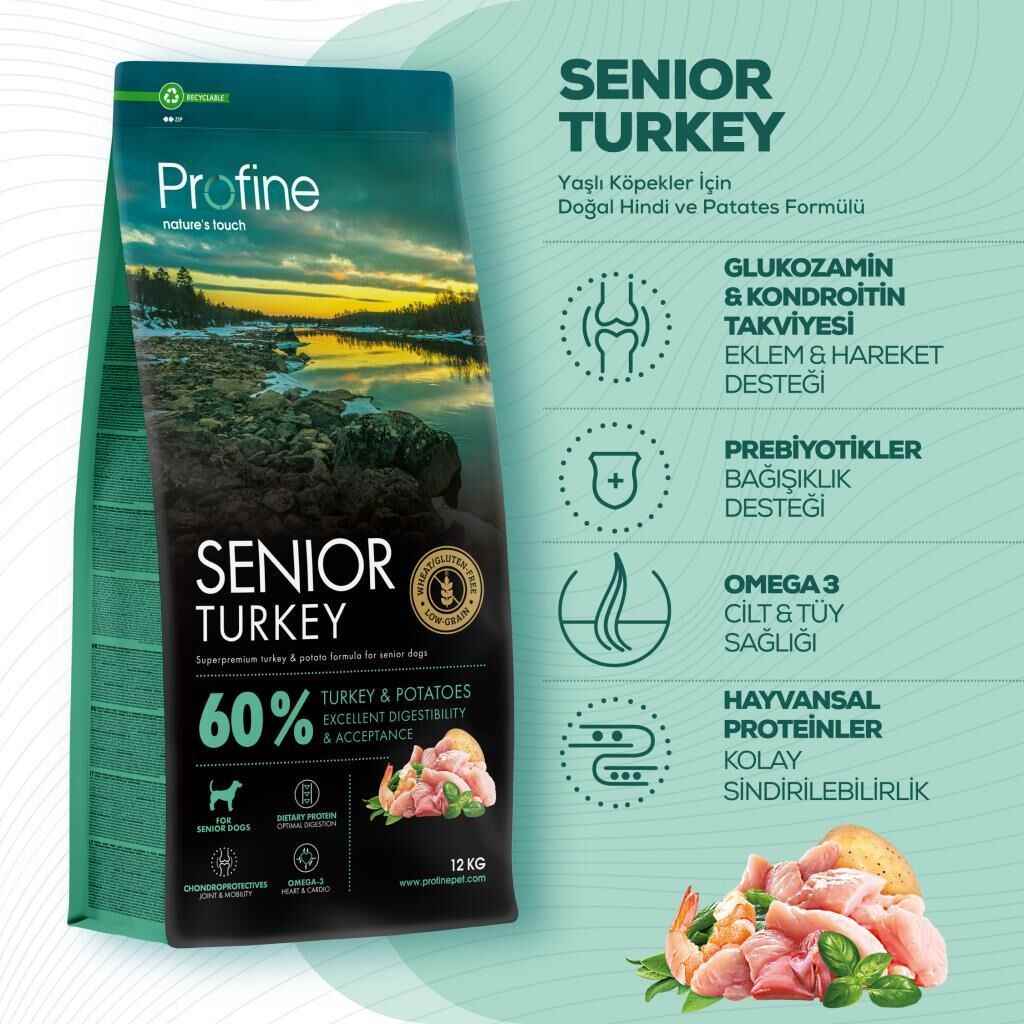 Profine Senior Glutensiz Hindili YAŞLI Köpek Maması 12 kg