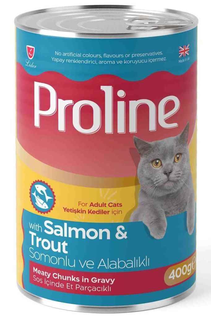 Proline Sos İçinde Parça Somonlu ve Alabalıklı Yetişkin Kedi Konservesi 400gr