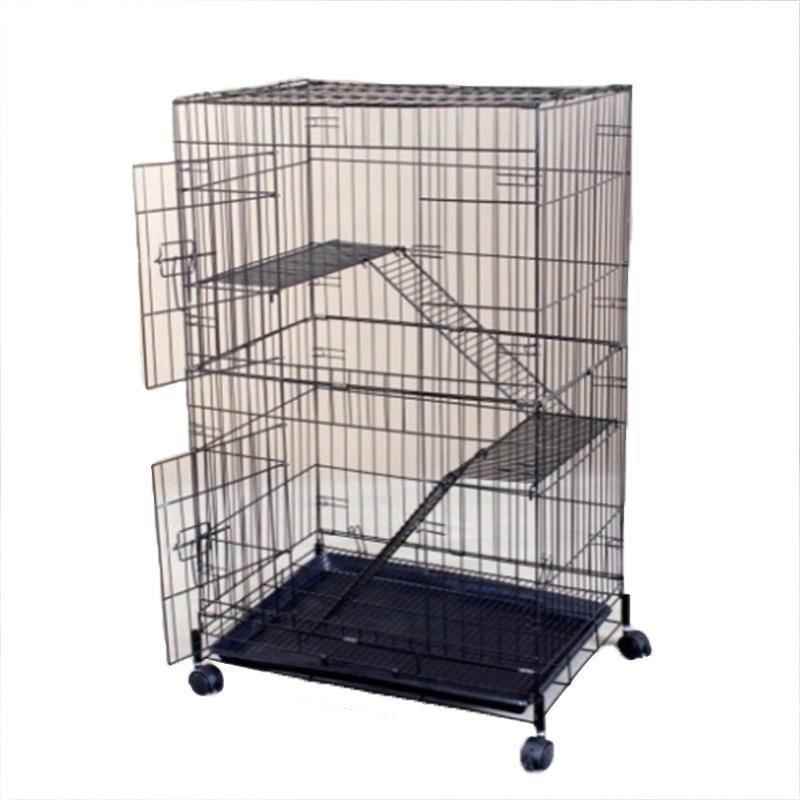 Qh Pet Cage Kedi Kafesi 3 Katlı Siyah Dövme 60x42x105 CM