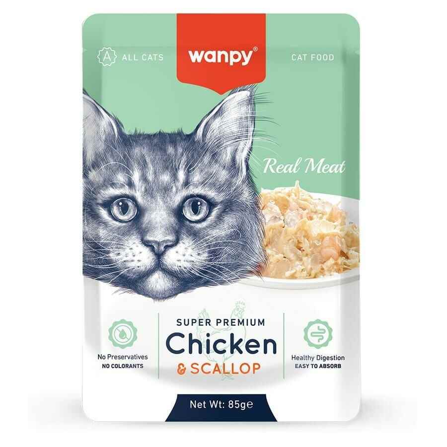 Wanpy Pouch Tavuklu & Deniz Taraklı Yaş Kedi Maması 85 gr