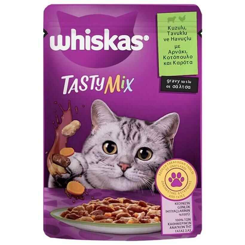 Whiskas Pouch TastyMix Sos İçinde Kuzulu Tavuklu ve Havuçlu Yetişkin Kedi Konservesi 85gr