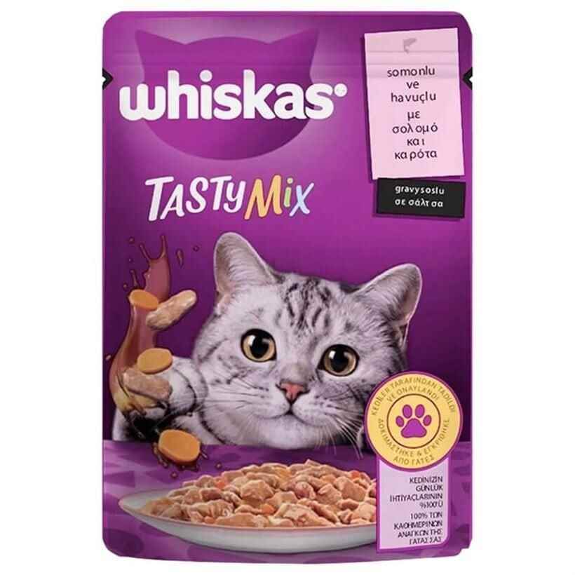 Whiskas Pouch Tasty Mix Sos İçinde Somonlu ve Havuçlu Yetişkin Kedi Konservesi 85gr